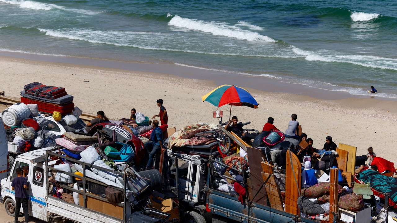 Displaced Palestinians fleeing northern Gaza due to Israeli operation move southward, in Gaza Strip
