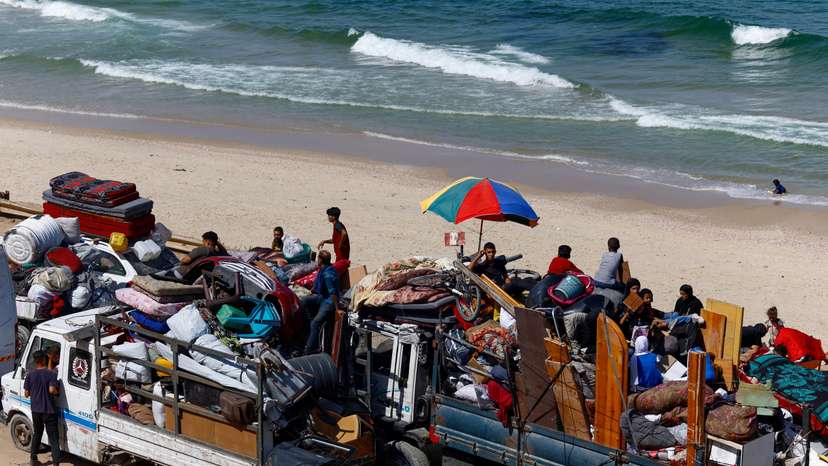 Displaced Palestinians fleeing northern Gaza due to Israeli operation move southward, in Gaza Strip