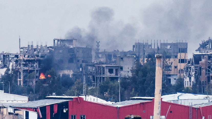 Smoke rises inside northern Gaza Strip following an airstrike, as seen from southern Israel