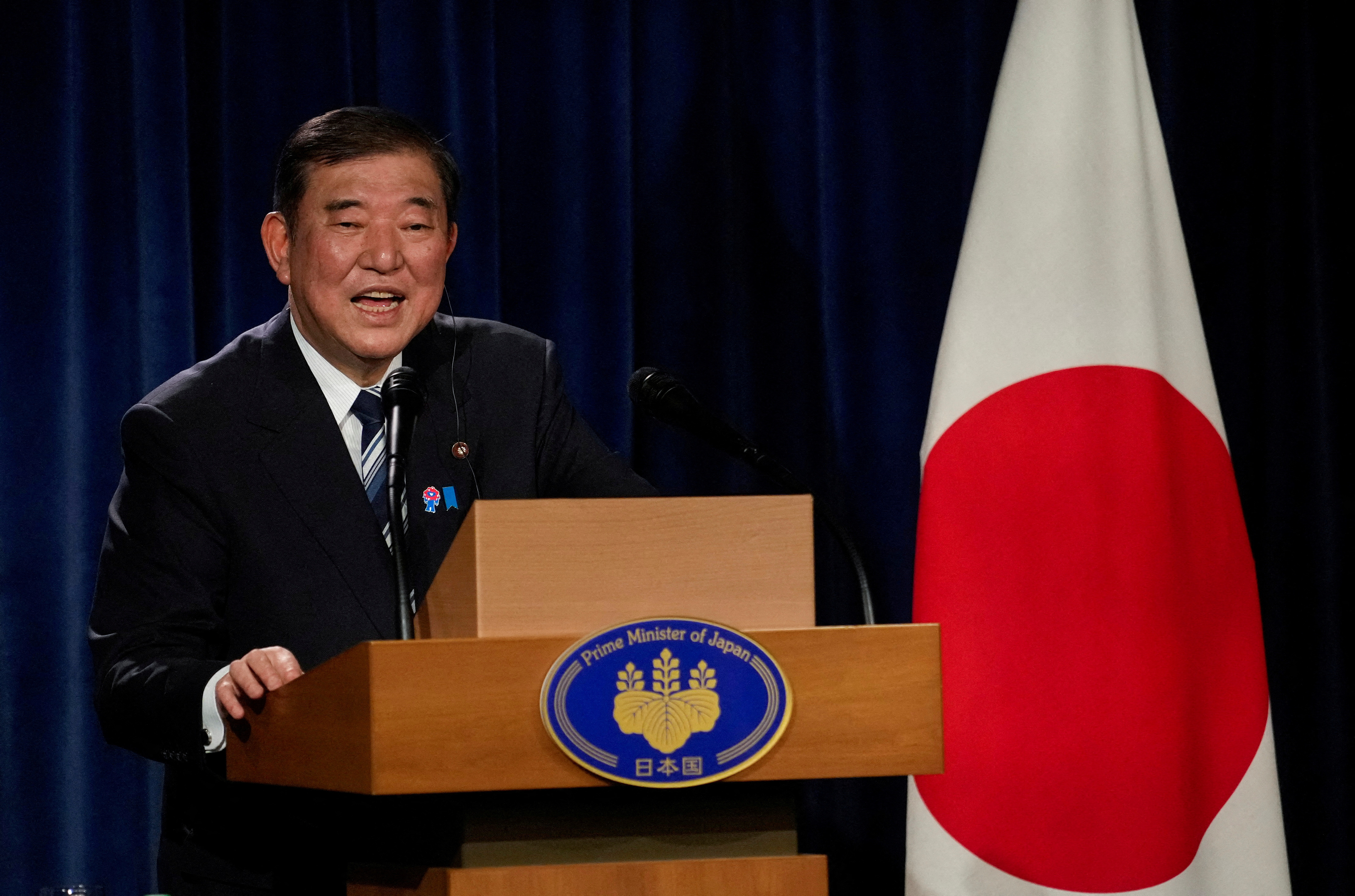 FILE PHOTO: Japanese PM Ishiba holds press conference after G7 Summit, in Calgary