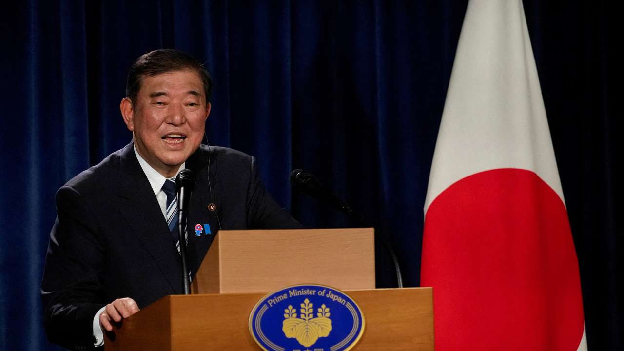 FILE PHOTO: Japanese PM Ishiba holds press conference after G7 Summit, in Calgary