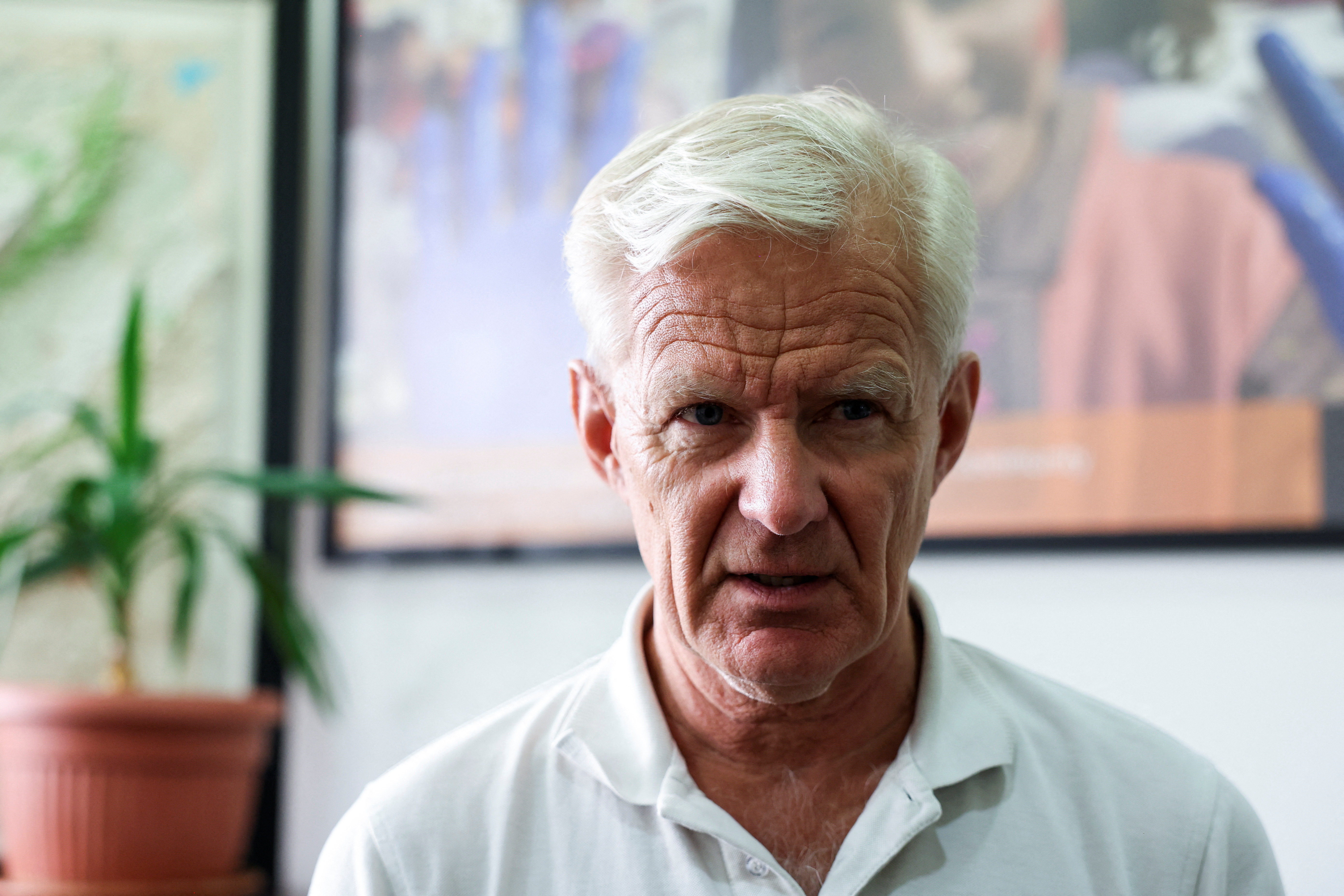 Jan Egeland, Secretary-General of the Norwegian Refugee Council speaks during an interview with Reuters in Sin El Fil