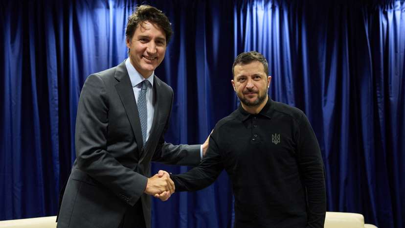 Ukraine's President Zelenskiy and PM of Canada Trudeau attend a meeting in New York