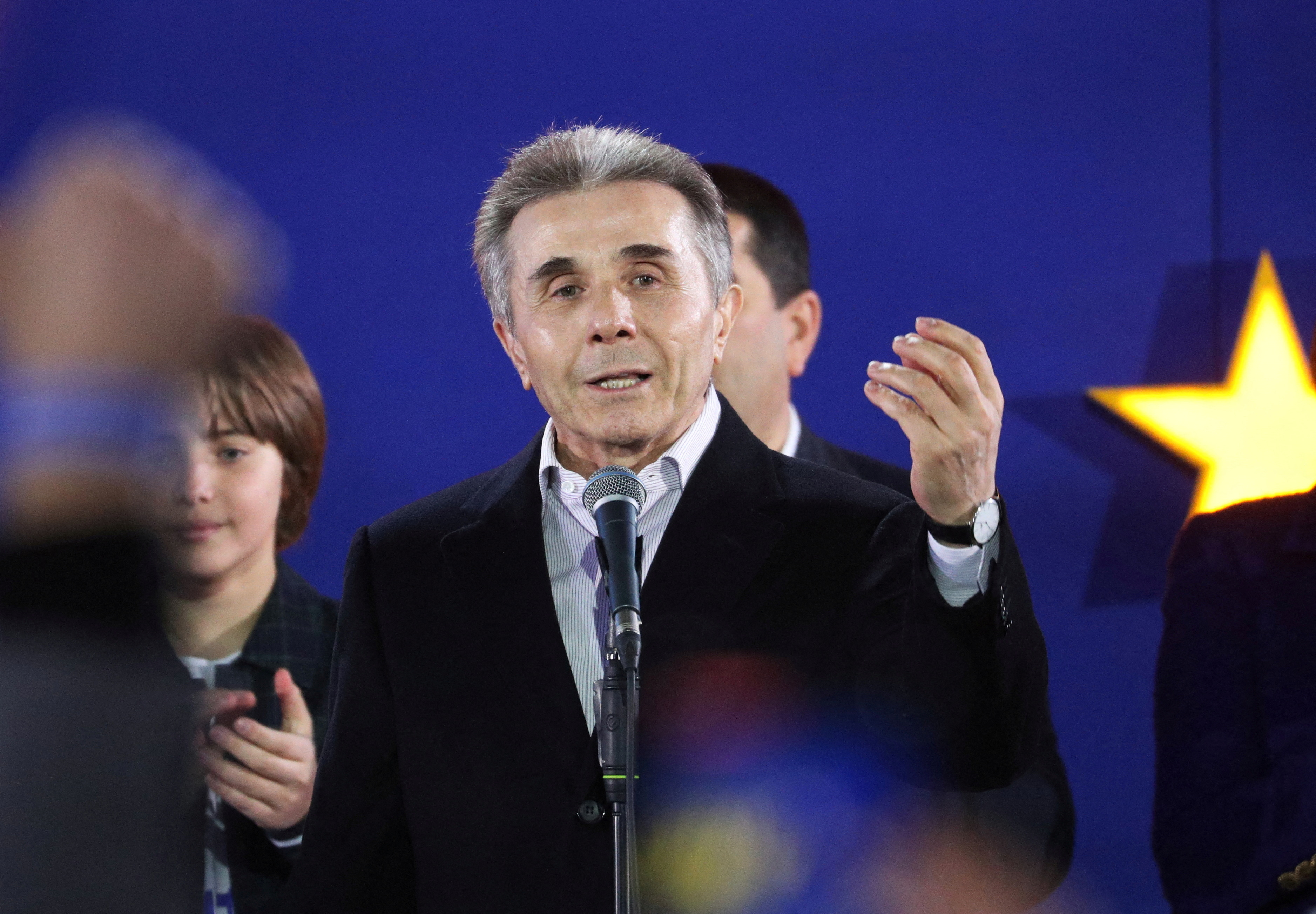FILE PHOTO: Founder of the Georgian Dream party Bidzina Ivanishvili speaks after the announcement of exit poll results in Tbilisi