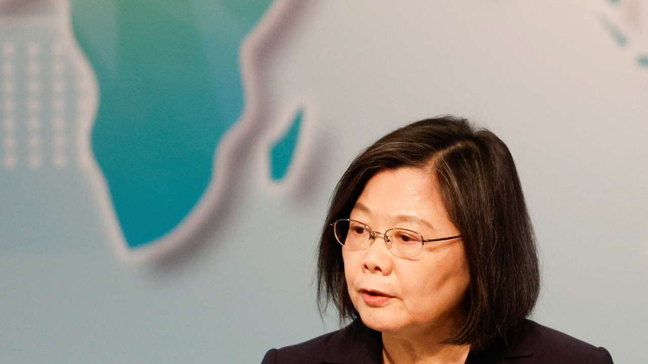 Taiwan's President Tsai Ing-wen speaks during the Ketagalan forum in Taipei