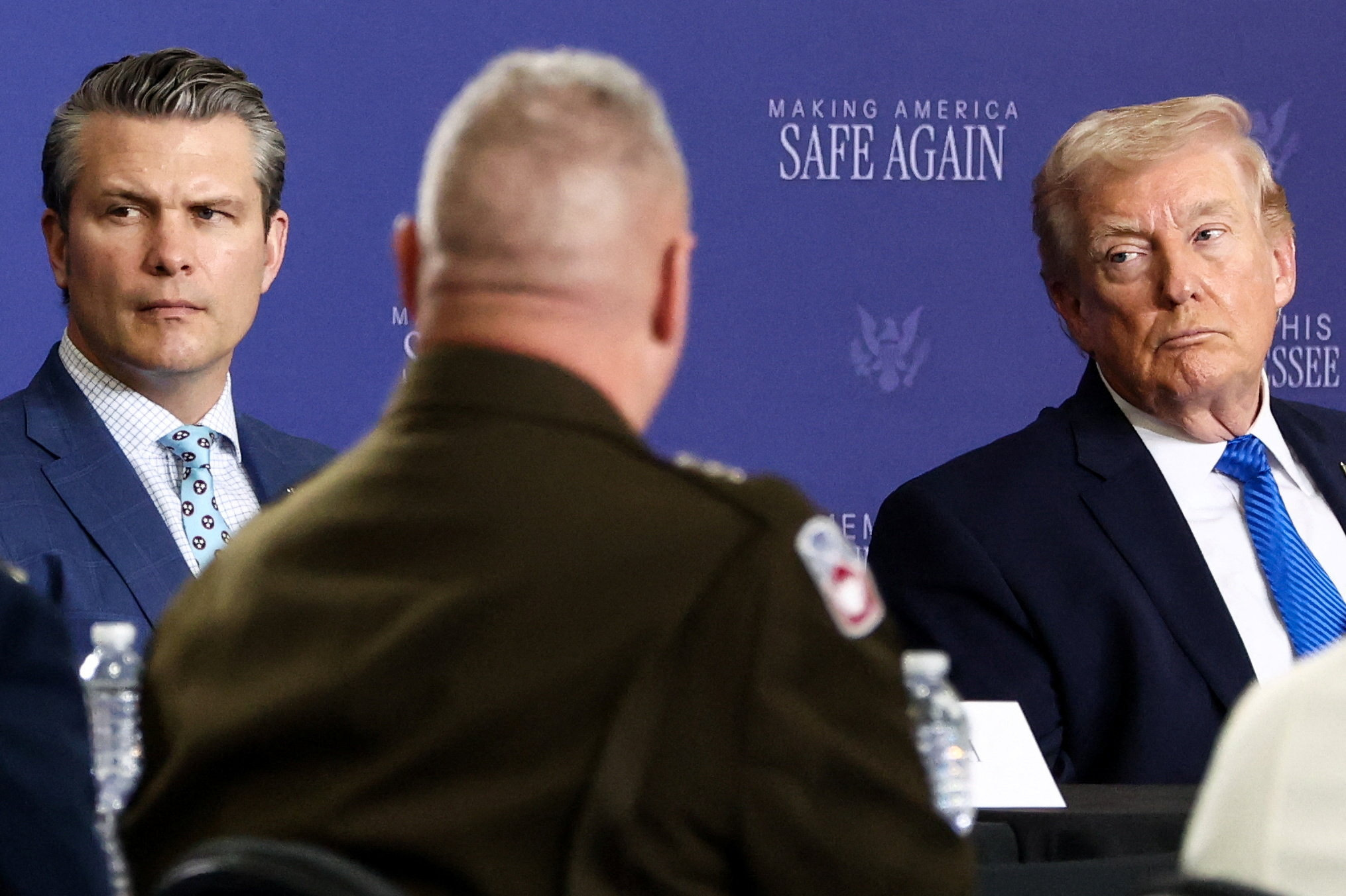 U.S. President Donald Trump attends a roundtable on public safety at Memphis Air National Guard Base