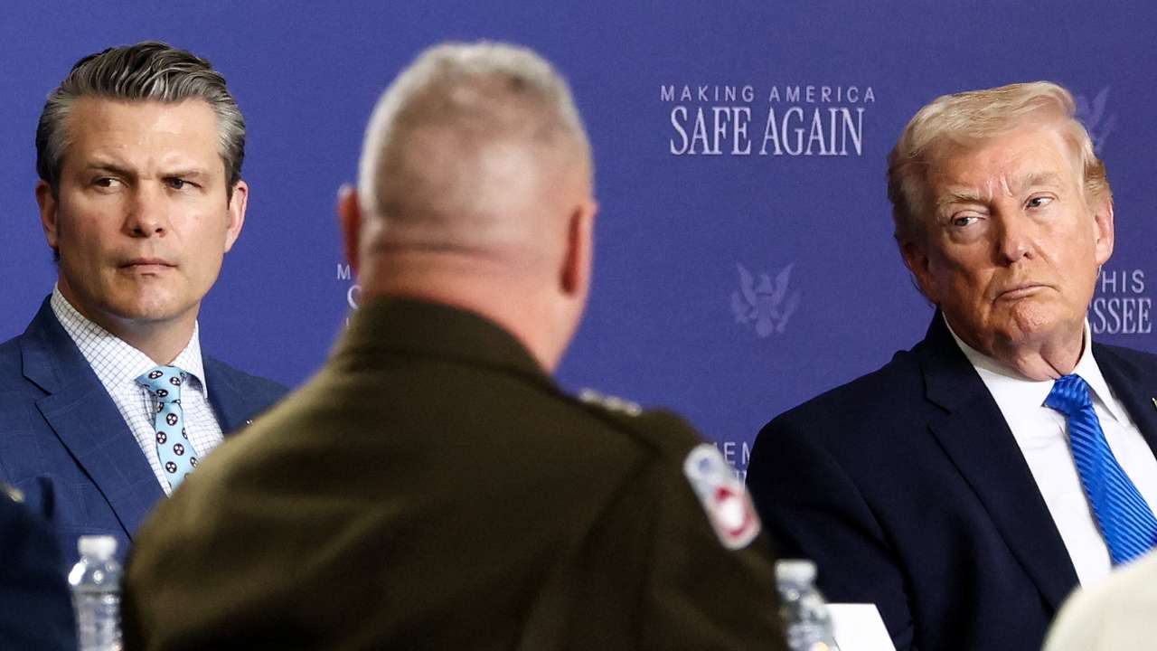 U.S. President Donald Trump attends a roundtable on public safety at Memphis Air National Guard Base