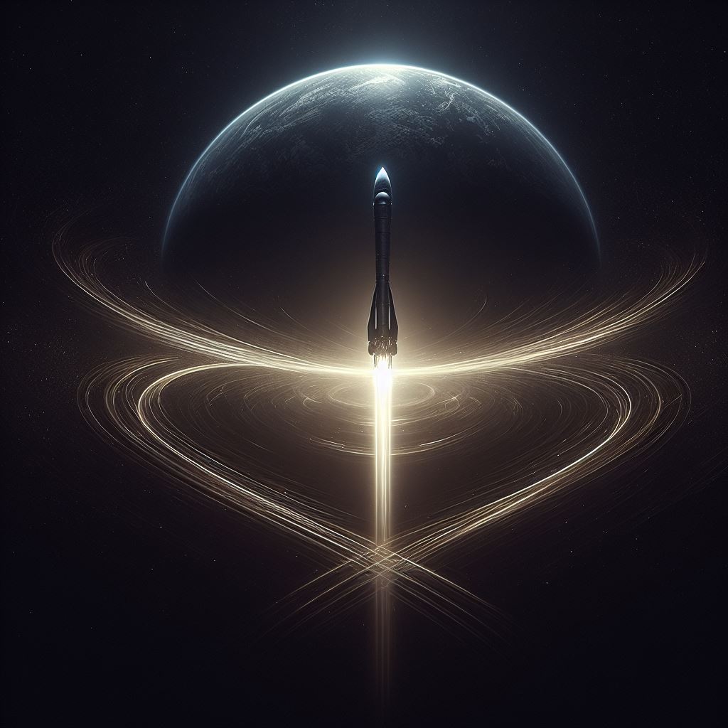 AI-generated image of a rocket orbiting in space