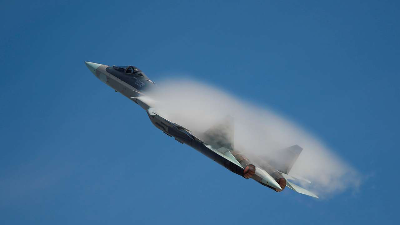 FILE PHOTO: Sukhoi Su-57 jet fighter performs during International military-technical forum "Army-2020" at Kubinka airbase