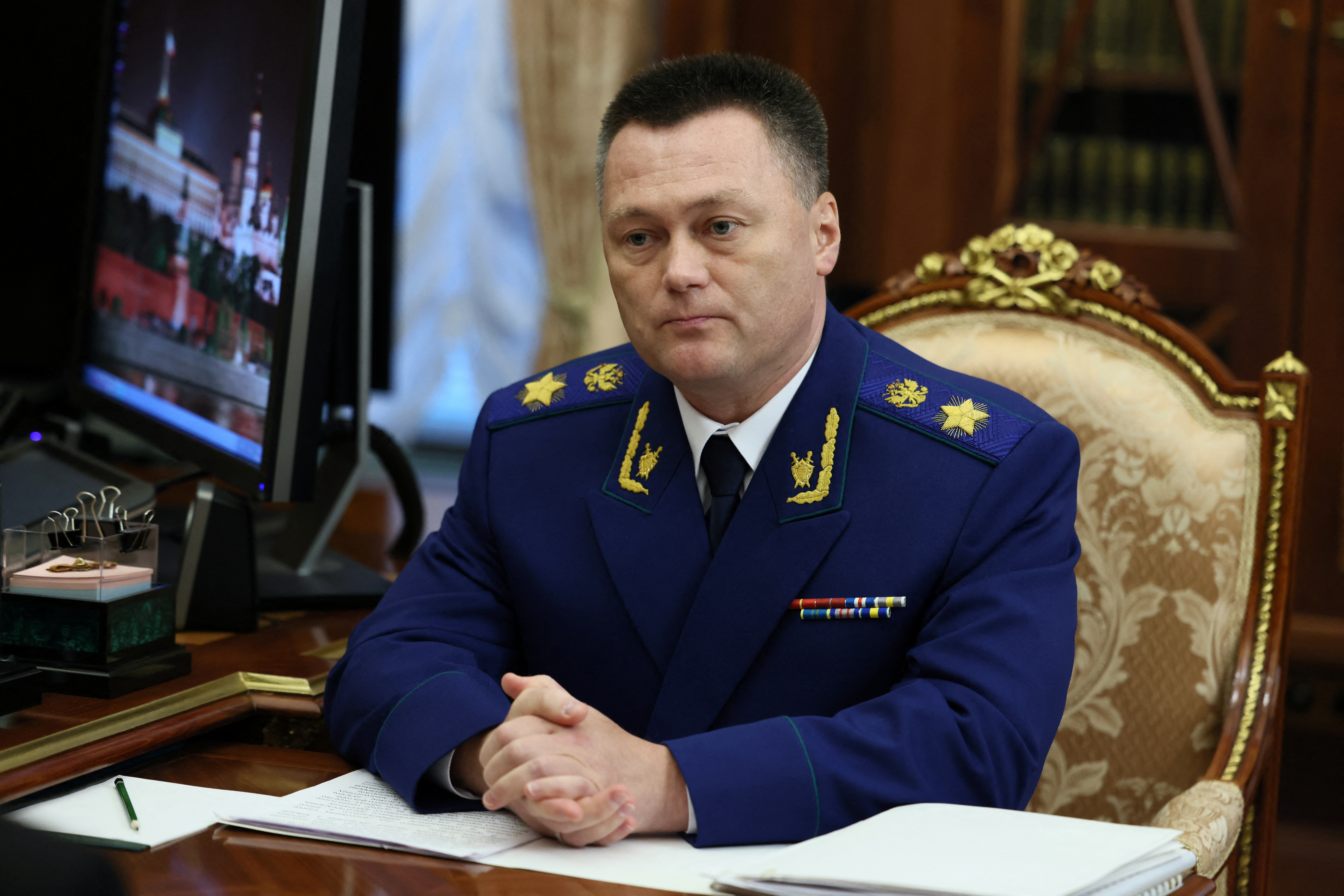 Russian President Vladimir Putin meets with Prosecutor General Igor Krasnov in Moscow