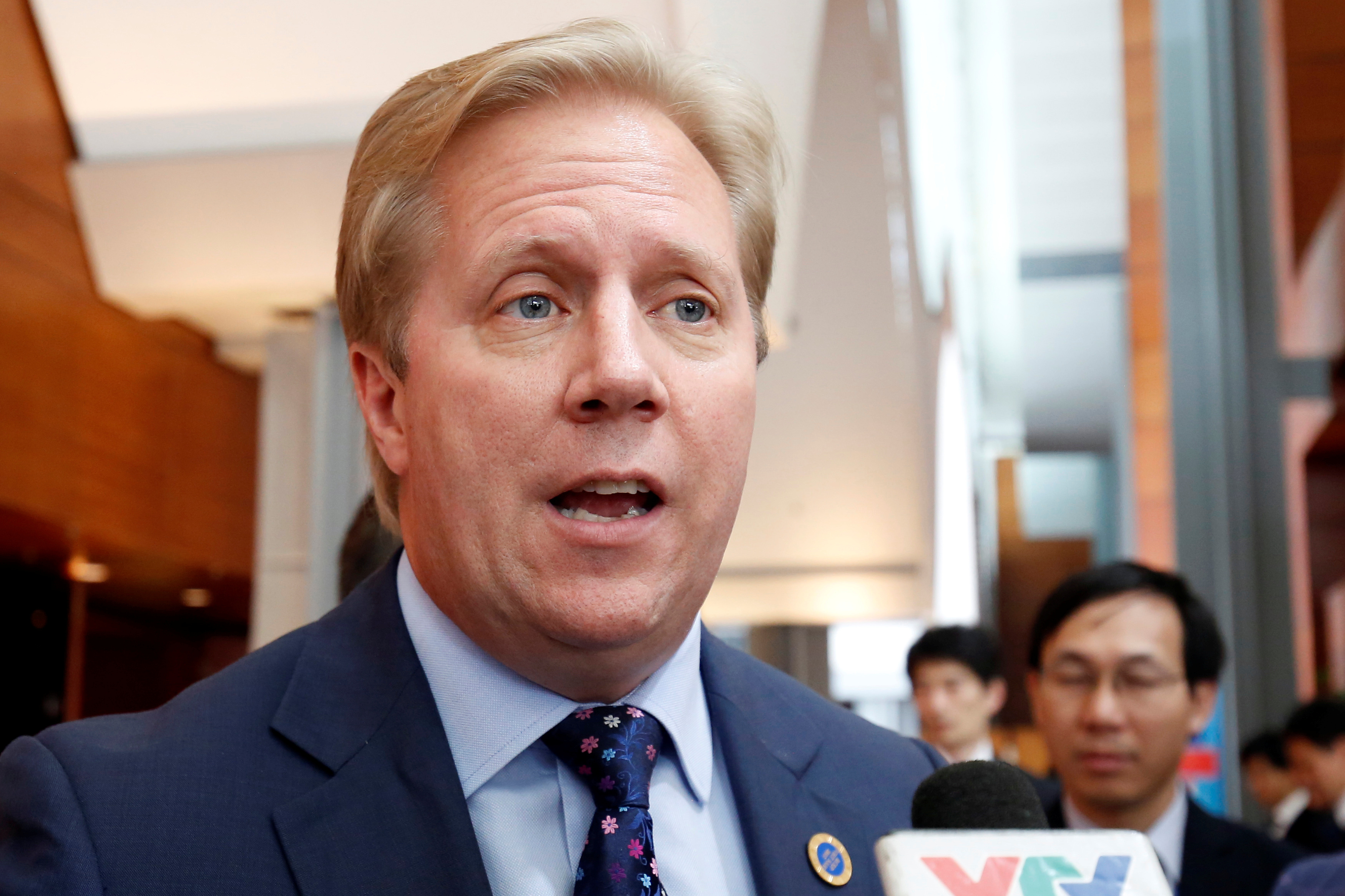 New Zealand's Trade Minister Todd McClay speaks with media during the 3rd Intersessional RCEP Ministerial Meeting in Hanoi