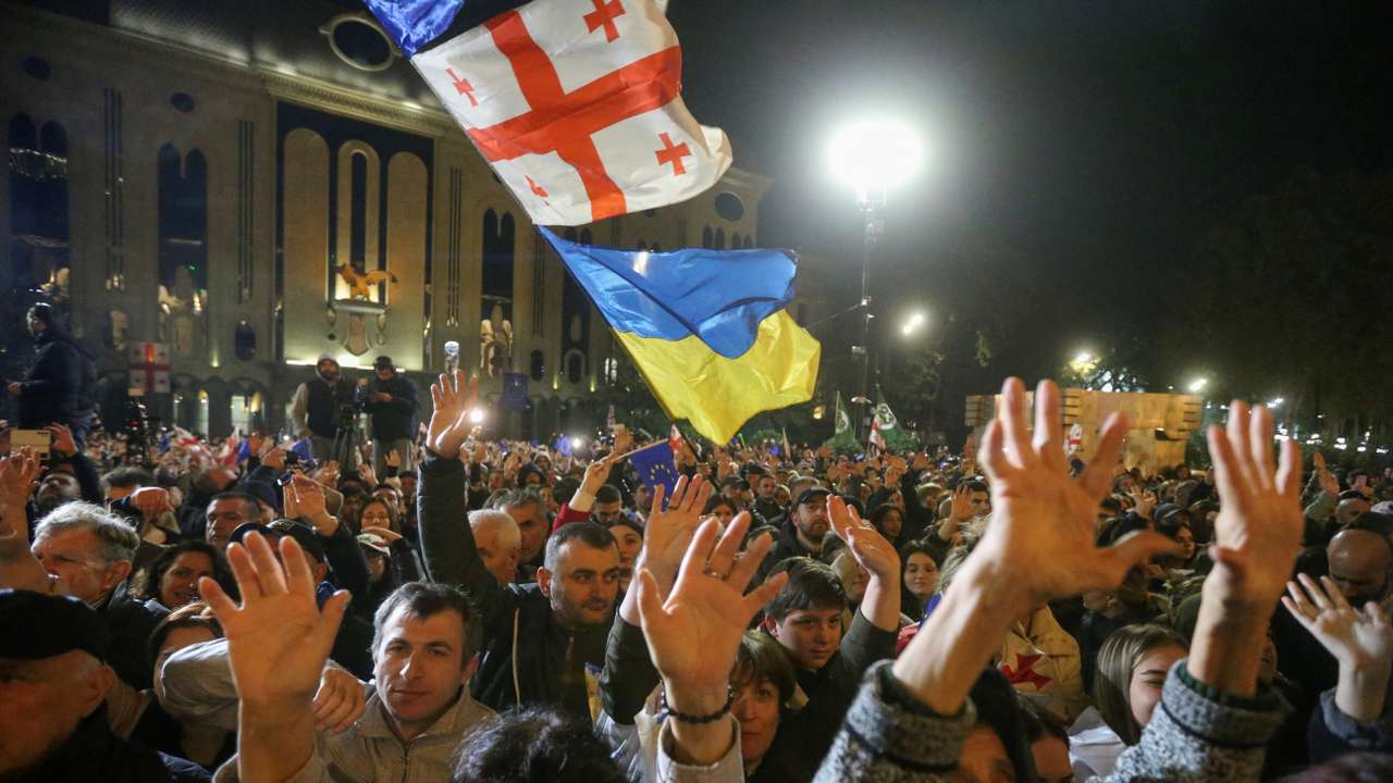 Protesters gather outside Georgian parliament after disputed election