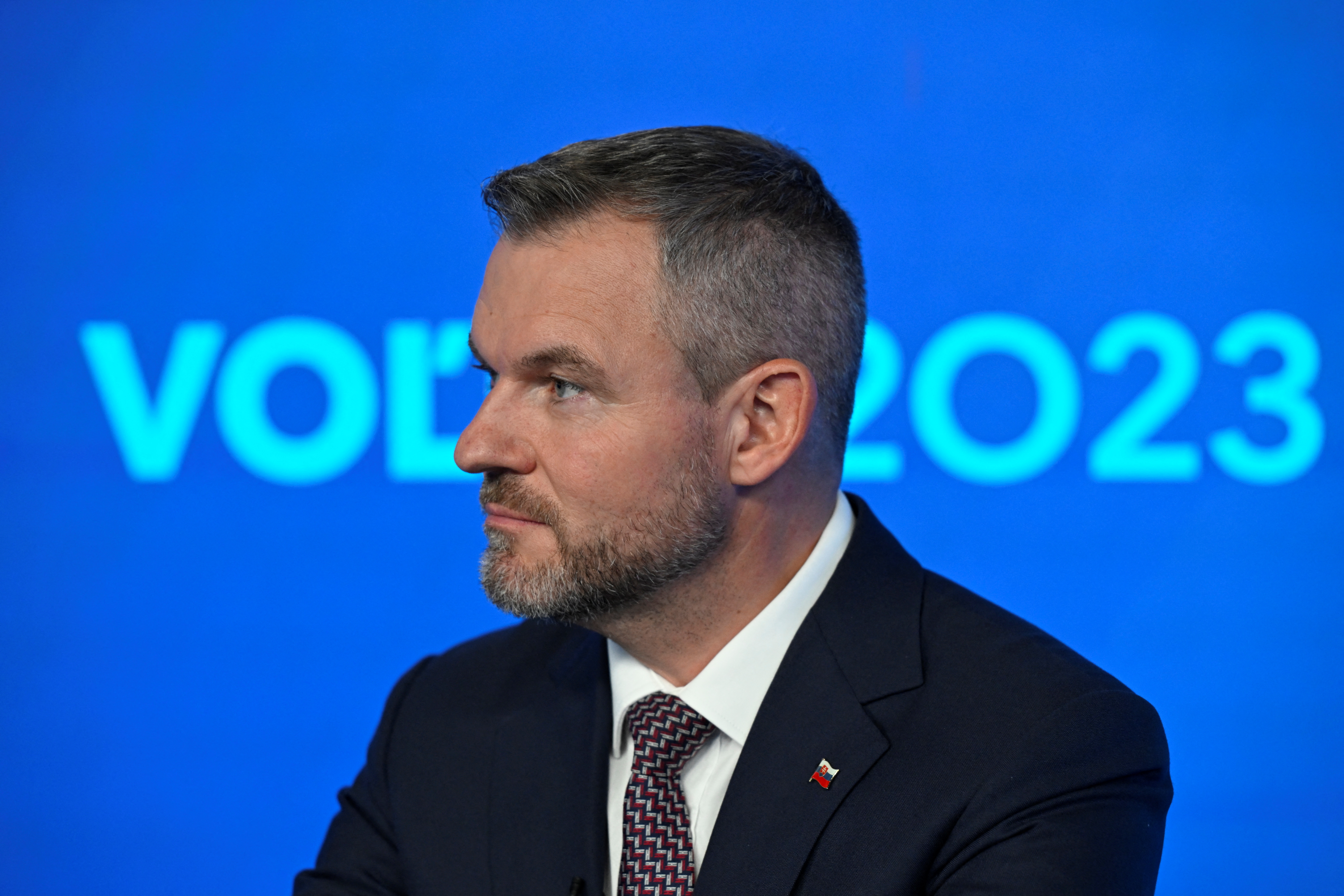 Peter Pellegrini, leader of the HLAS party, awaits for the televised debate to begin at TV TA3, prior to the Slovak early parliamentary election in Bratislava