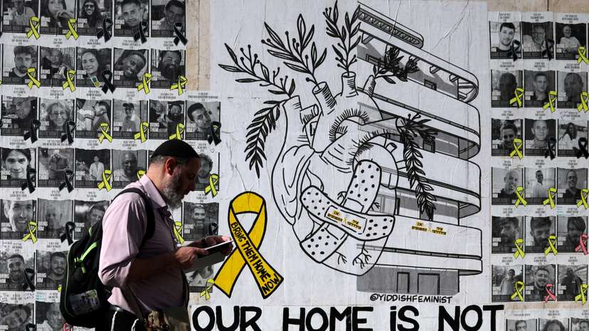 FILE PHOTO: Posters in support of hostages kidnapped during the October 7 attack