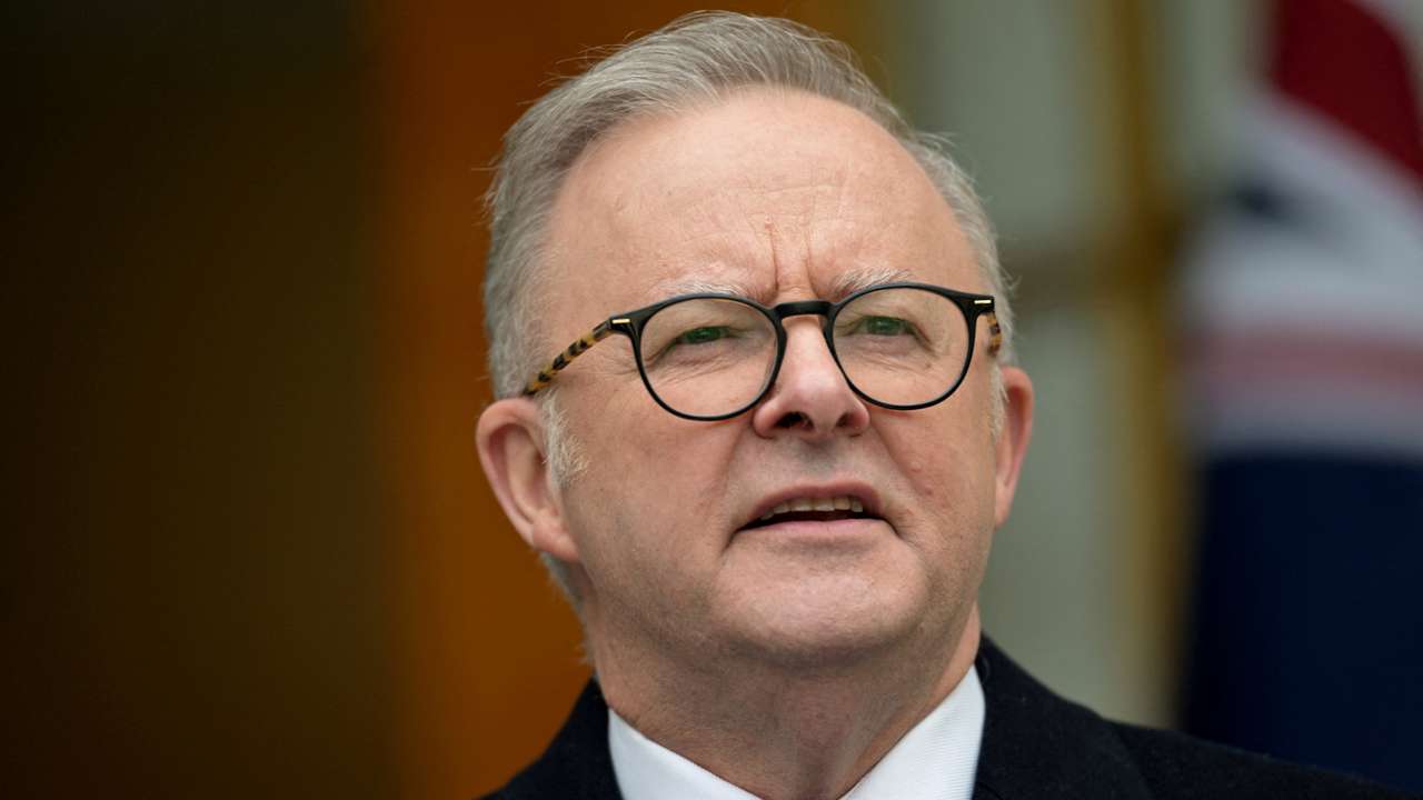 FILE PHOTO: Australia's Prime Minister Anthony Albanese speaks to the media during a press conference