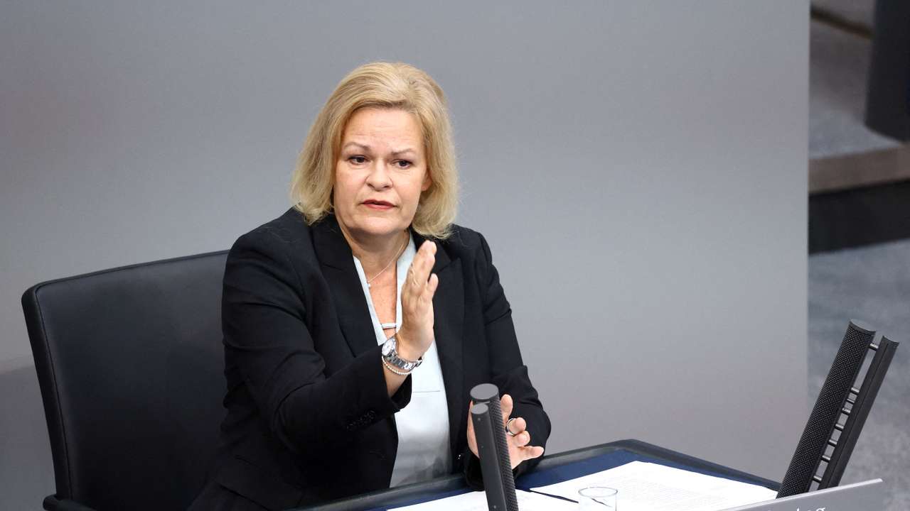FILE PHOTO: German Interior Minister Nancy Faeser addresses the lower house of parliament Bundestag on migration, in Berlin