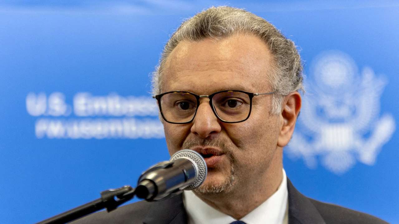 FILE PHOTO: U.S. President Donald Trump's Senior Advisor for Africa Massad Boulos addresses a press conference at the U.S. Embassy in Kigali