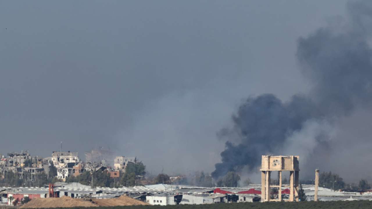 Smoke rises above Gaza as seen from southern Israel