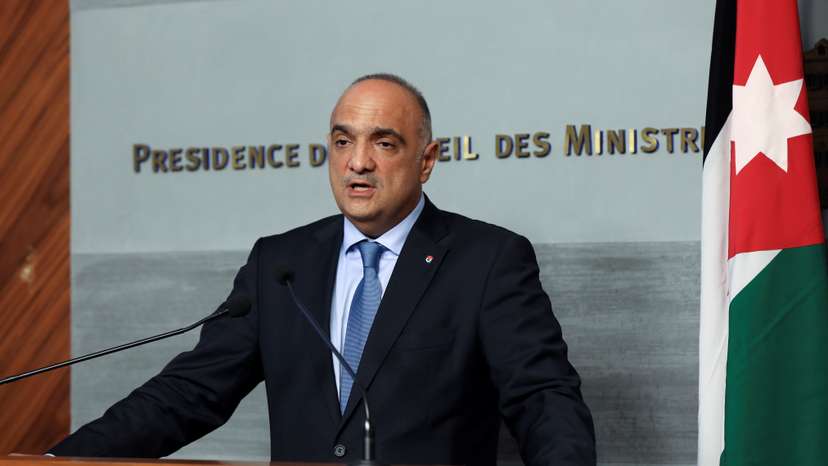 Jordanian PM Bisher al-Khasawneh speaks during a joint news conference with his Lebanese counterpart Najib Mikati at the government palace in Beirut