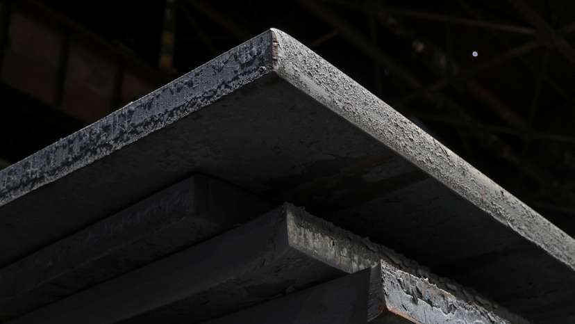 Plates of steel are seen at a production facility of Zaporizhstal Iron and Steel Works in Zaporizhzhia