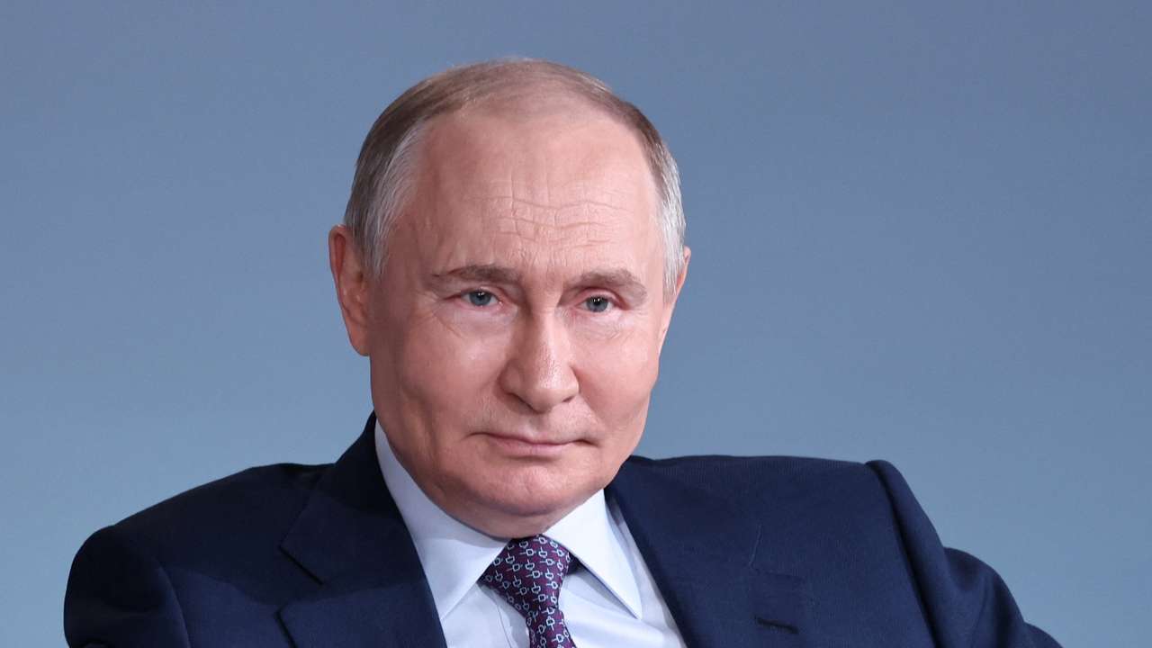Russian President Putin attends a session of the educational marathon in Moscow