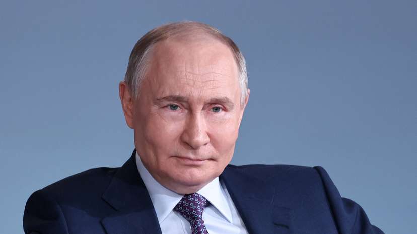 Russian President Putin attends a session of the educational marathon in Moscow