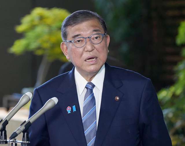 Japanese Prime Minister Shigeru Ishiba speaks to media at his office in Tokyo