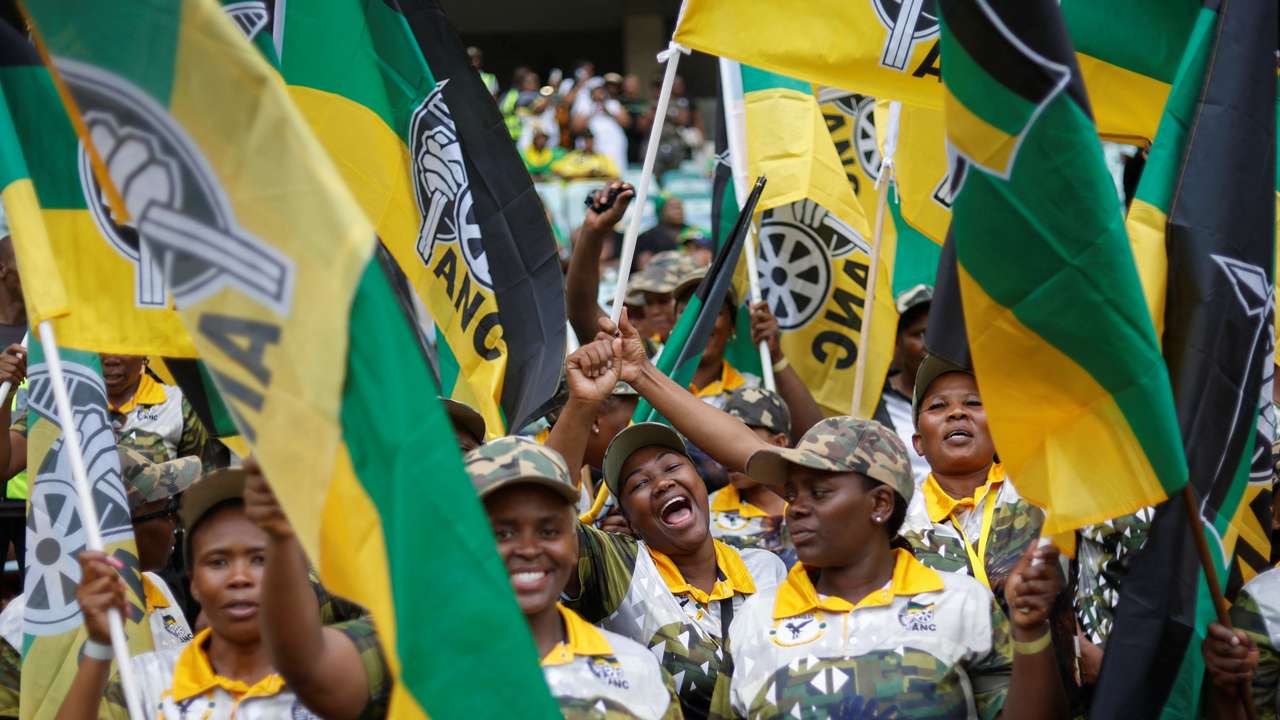 Supporters react at the African National Congress Election Manifesto launch in Durban, South Africa, February 24, 2024. REUTERS/Rogan Ward
