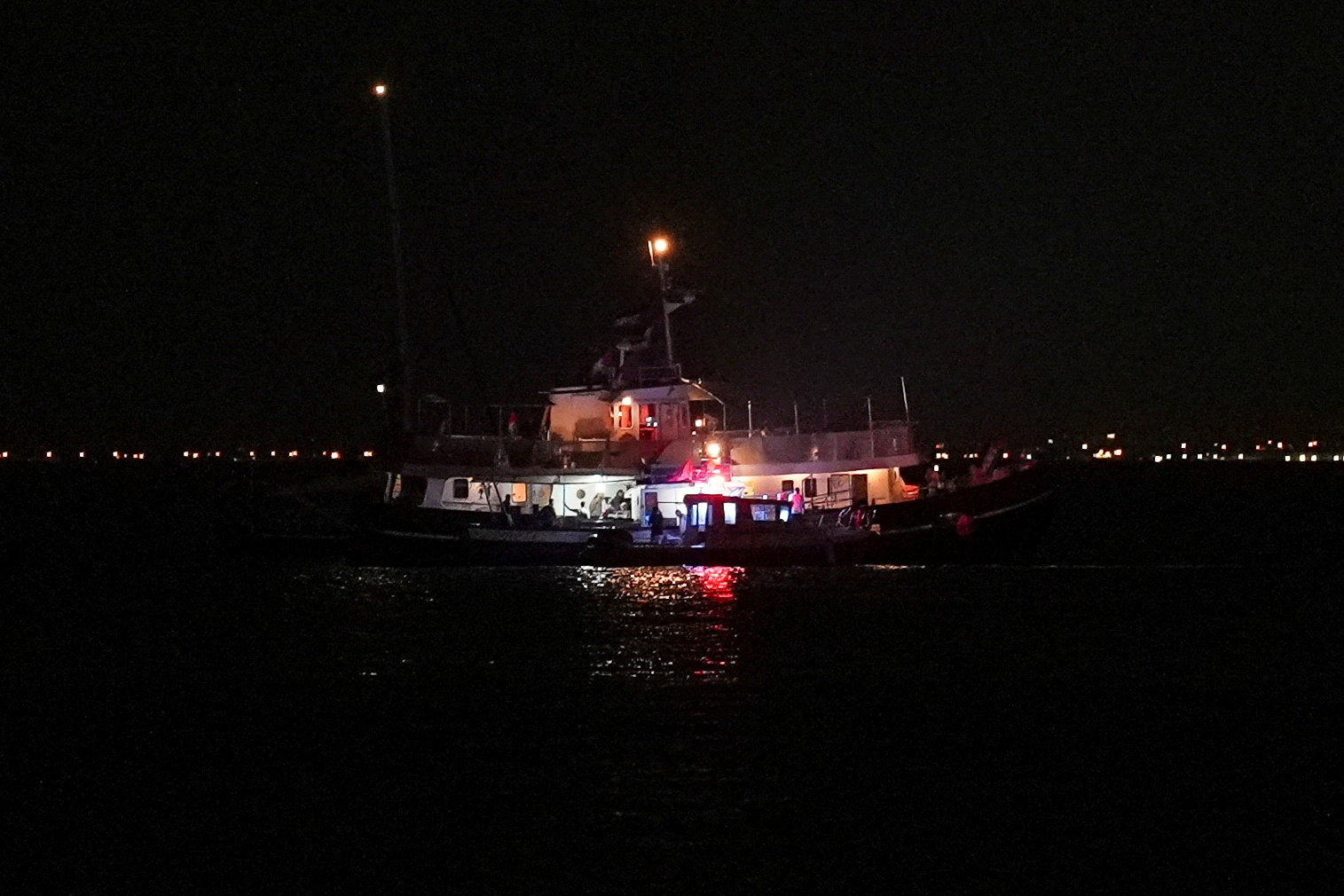 Tunisian Maritime National Guard boats inspect the Global Sumud Flotilla vessels, in Sidi Bou Said