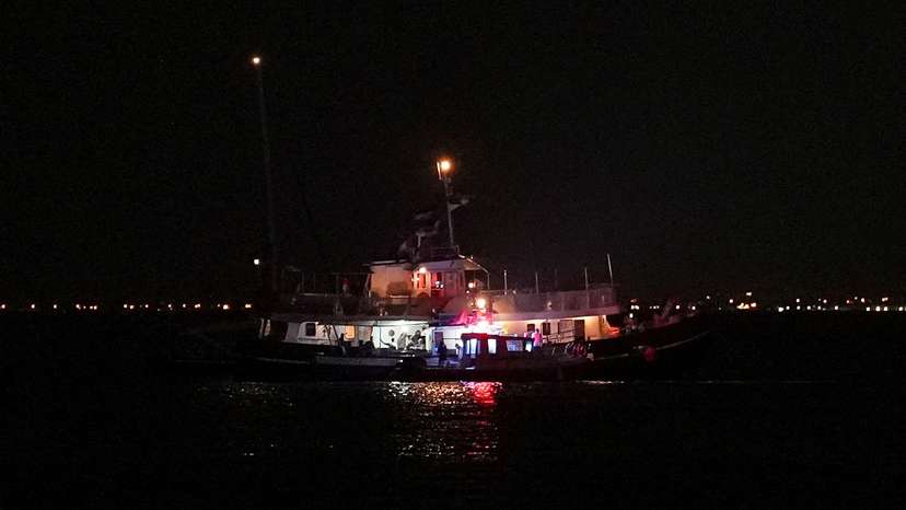 Tunisian Maritime National Guard boats inspect the Global Sumud Flotilla vessels, in Sidi Bou Said