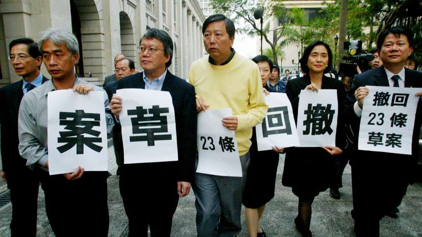 FILE PHOTO: Pro-Democracy legislators walk out of a meeting in Hong Kong