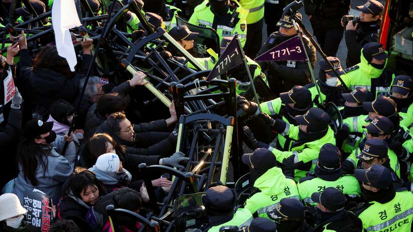 Protesters rally near impeached South Korean President Yoon's official residence, in Seoul