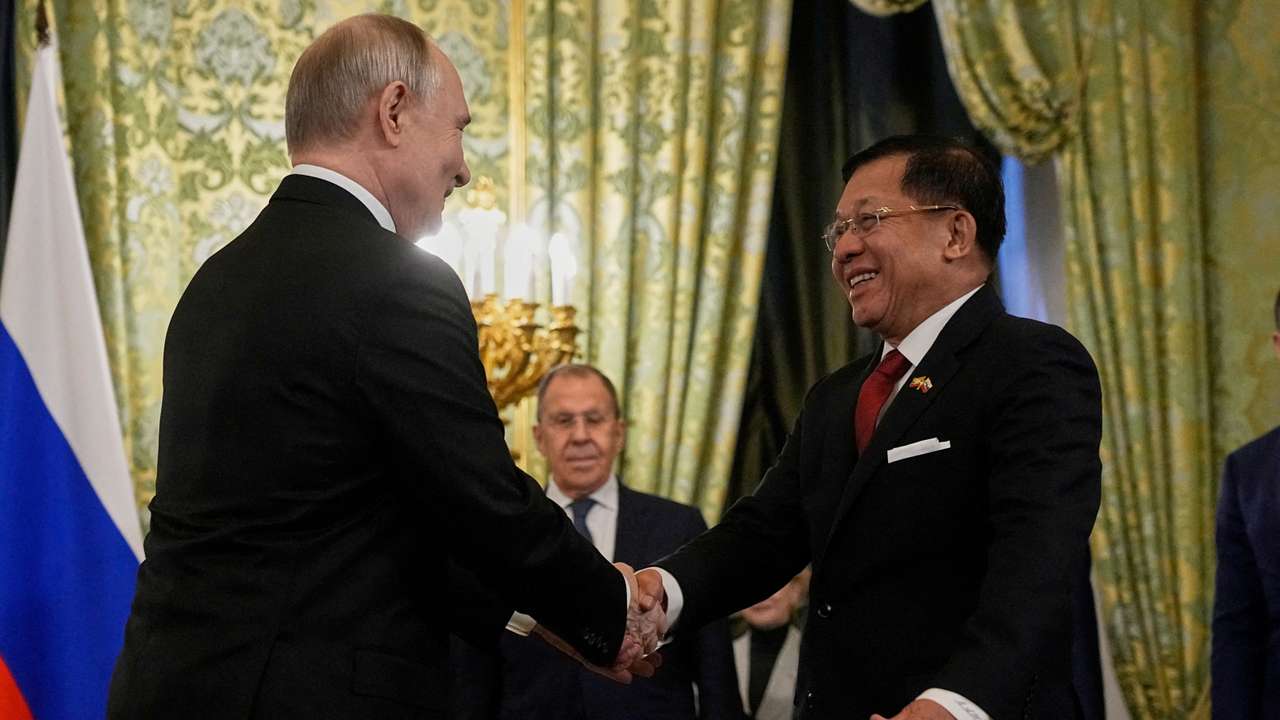 FILE PHOTO: Russia's President Putin and Myanmar's military chief meet in Moscow
