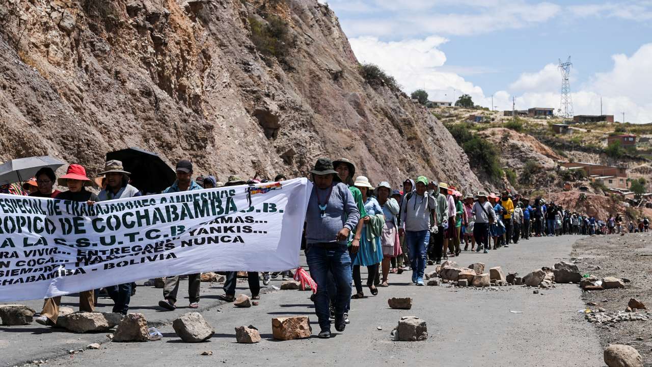 Supporters of Bolivia's former President Evo Morales protest against the government, in Parotani