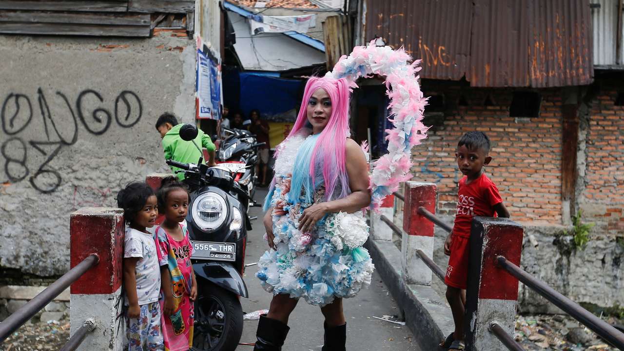 Trans Super Heroes fashion show at a traditional market in Jakarta