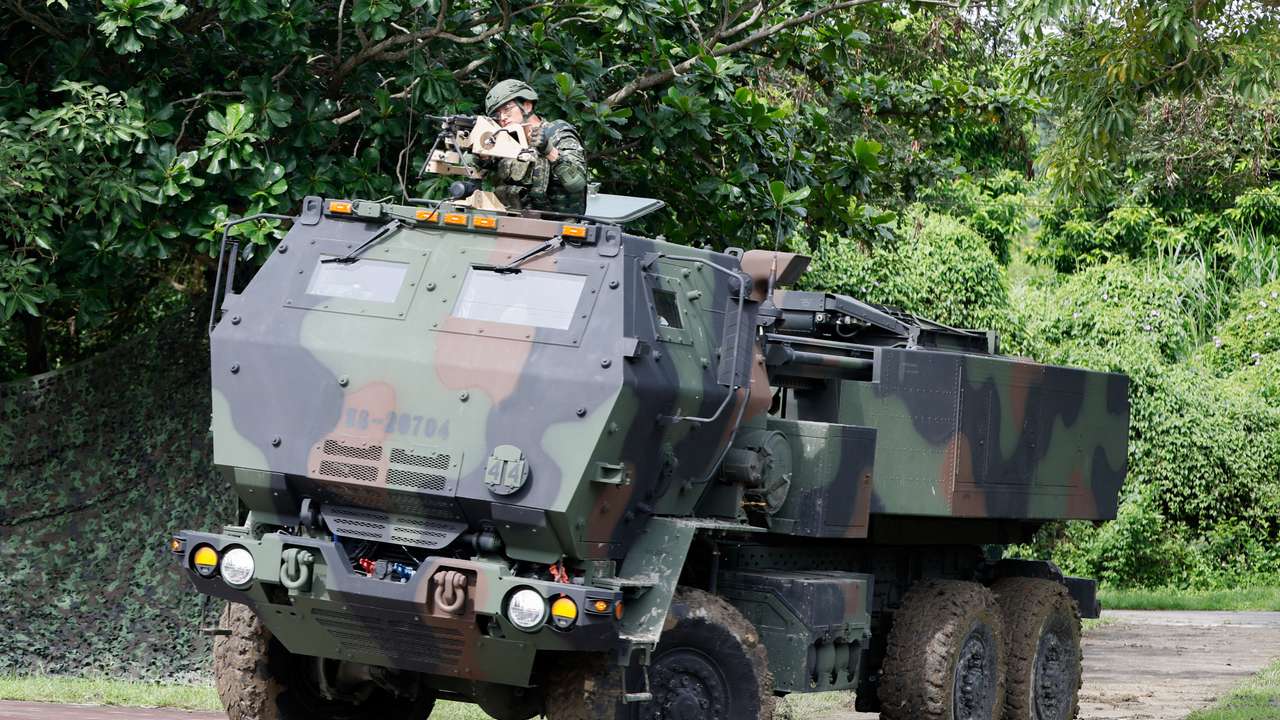A High Mobility Artillery Rocket System (HIMARS) is on display at a park during Taiwan's annual Han Kuang military exercise in Taichung