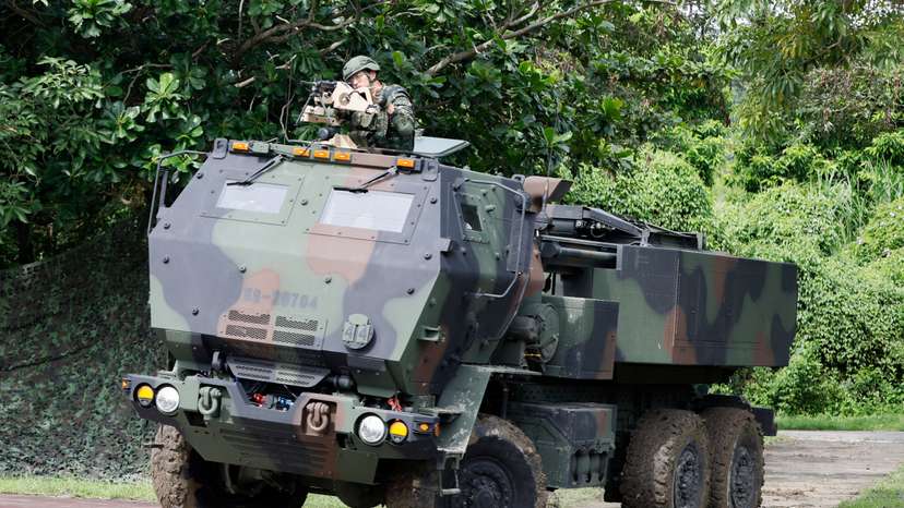 A High Mobility Artillery Rocket System (HIMARS) is on display at a park during Taiwan's annual Han Kuang military exercise in Taichung