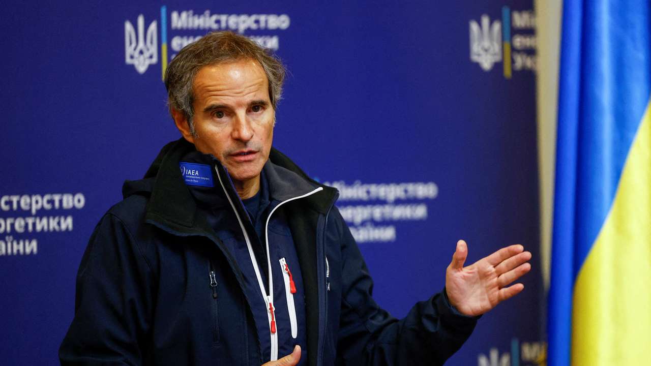 IAEA chief Grossi attends a press conference in Kyiv