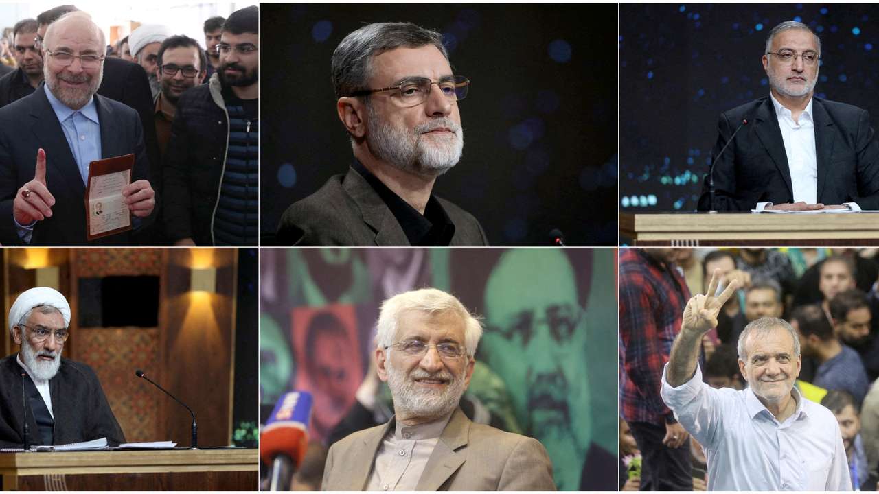 FILE PHOTO: Combination picture shows Iranian presidential candidates in Tehran