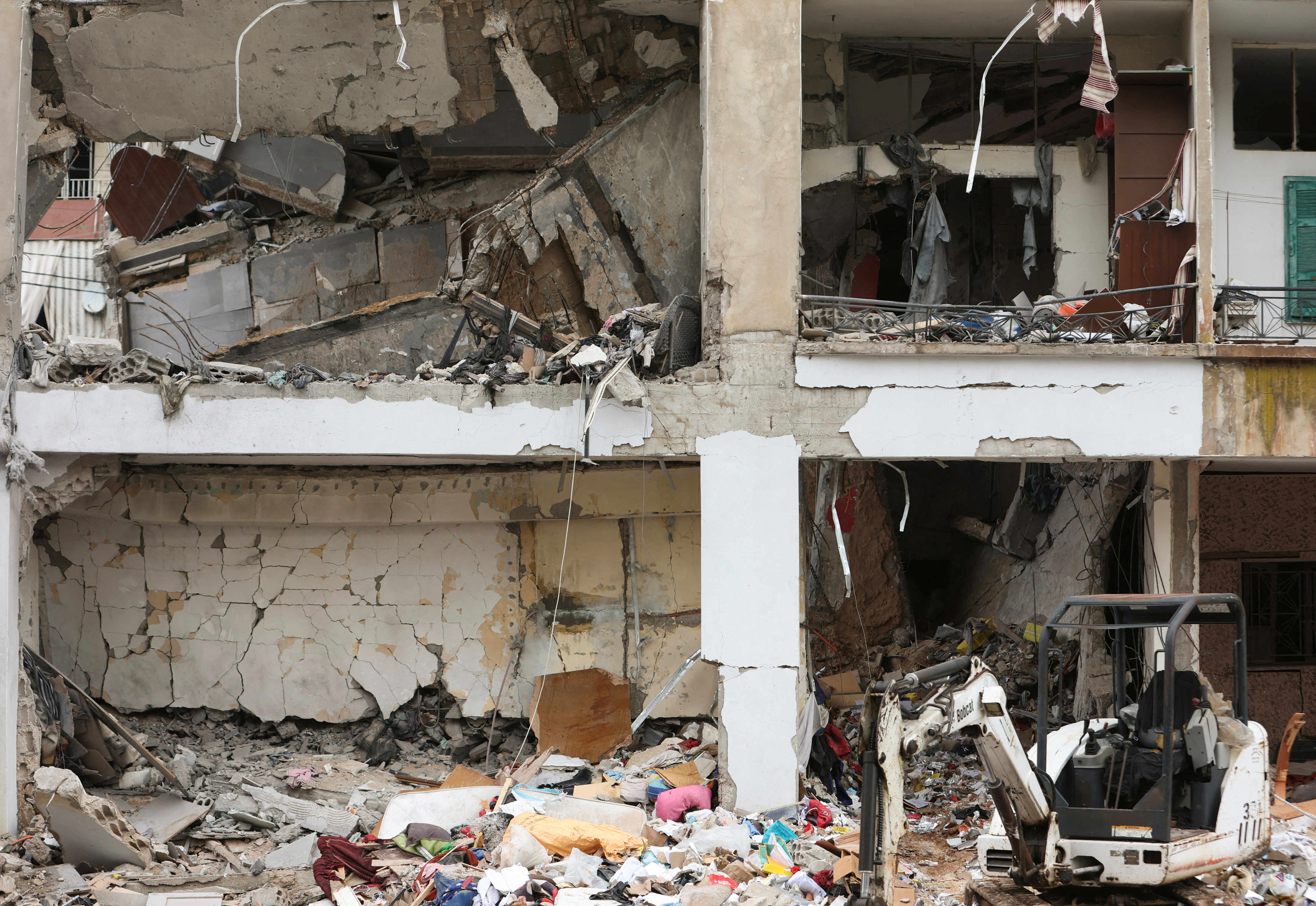 A view shows a damaged building after what security sources said was an Israeli strike in Nabatieh, southern Lebanon