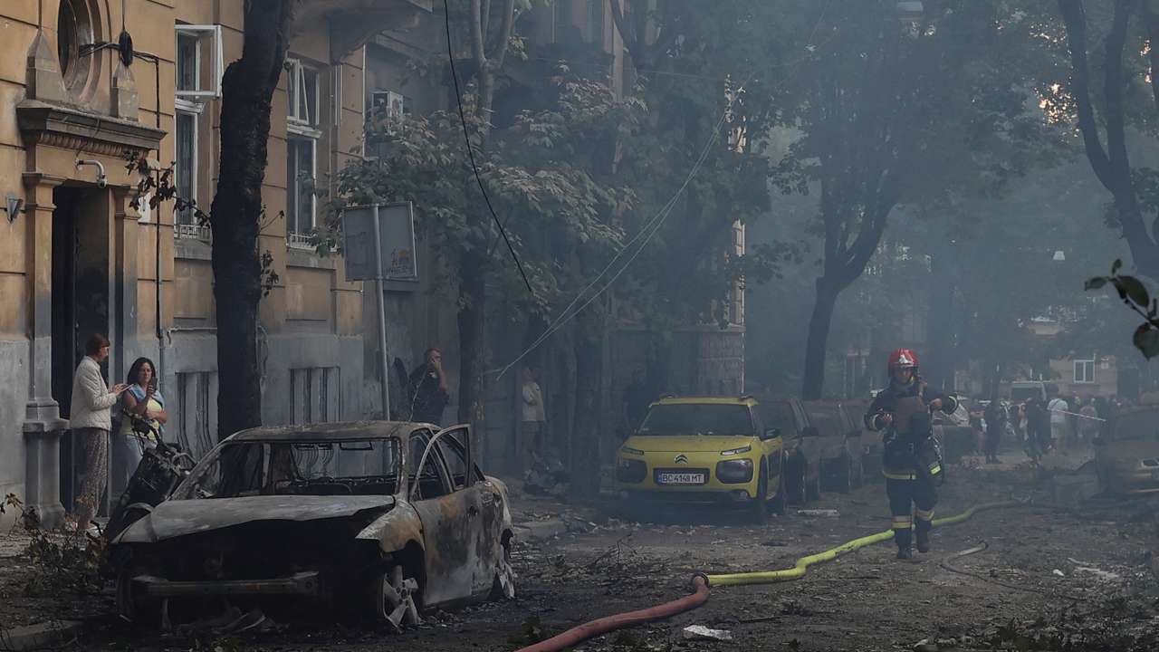 Aftermath of a Russin drone and missile attack in Lviv