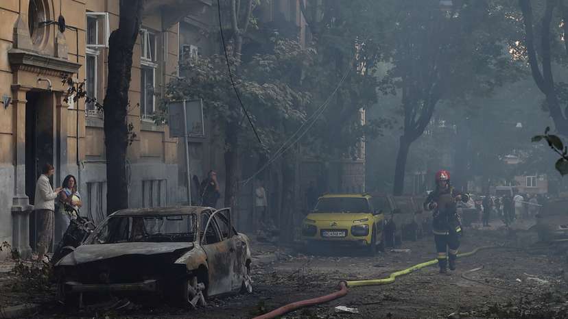 Aftermath of a Russin drone and missile attack in Lviv