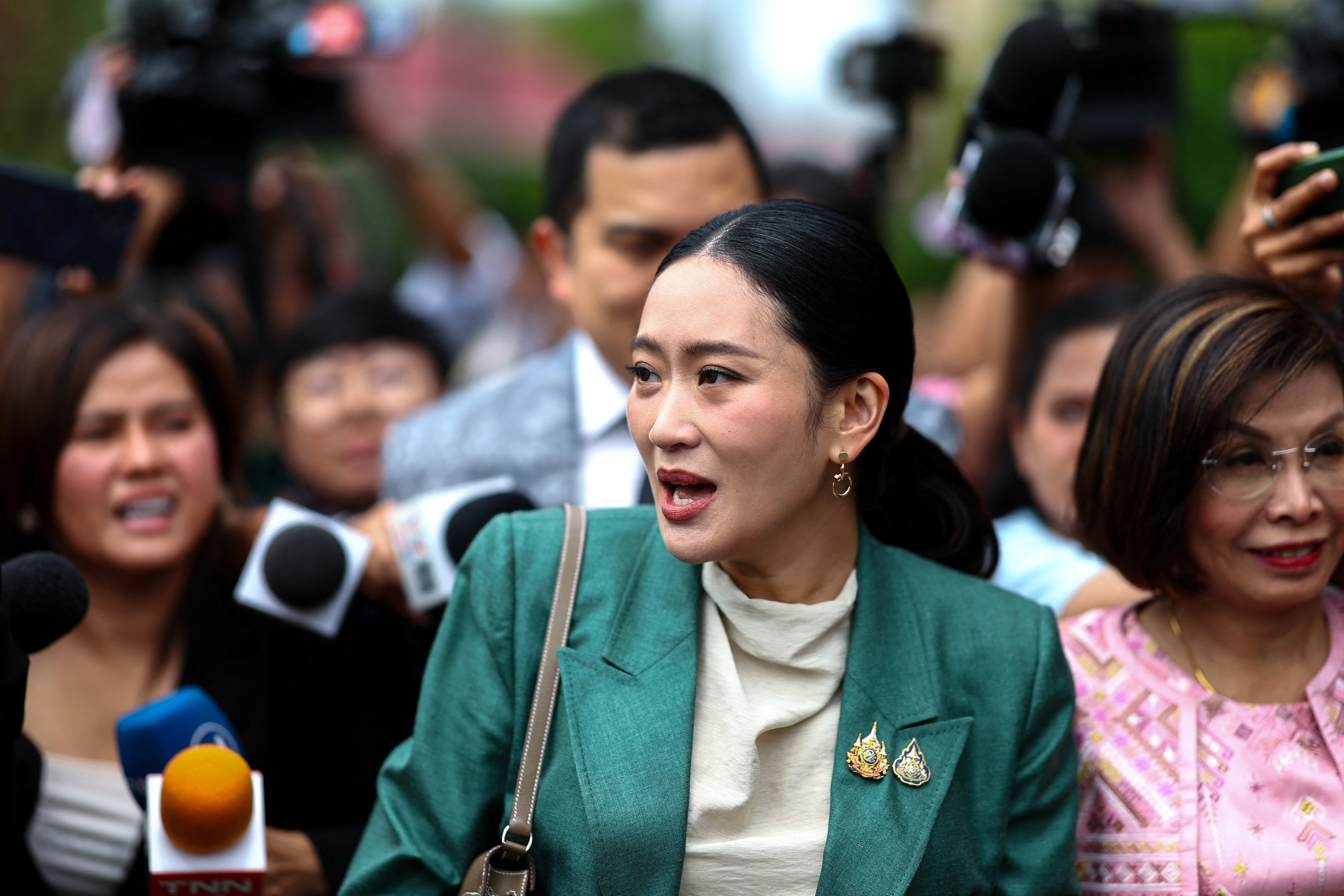Thailand's Prime Minister Paetongtarn Shinawatra leaves after a cabinet meeting at the Government House, in Bangkok