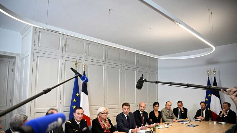 France's President Emmanuel Macron speaks during a statement to the press following a meeting of the Coalition of the Willing, in Paris