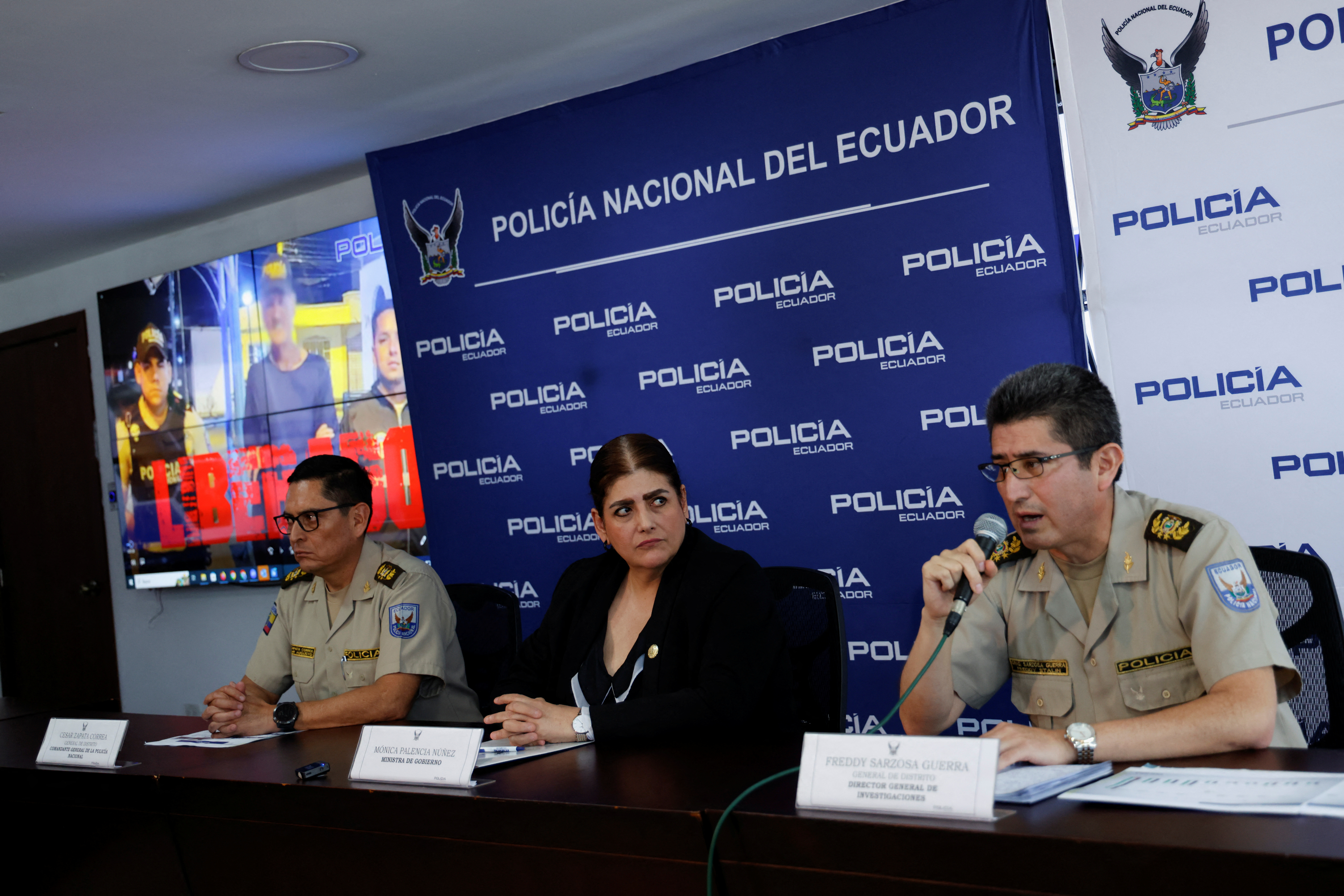 Ecuador's Minister of Government Monica Palencia addresses the media at a press conference in Quito.