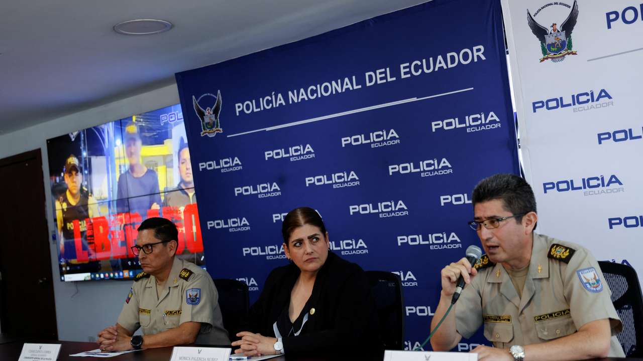 Ecuador's Minister of Government Monica Palencia addresses the media at a press conference in Quito.