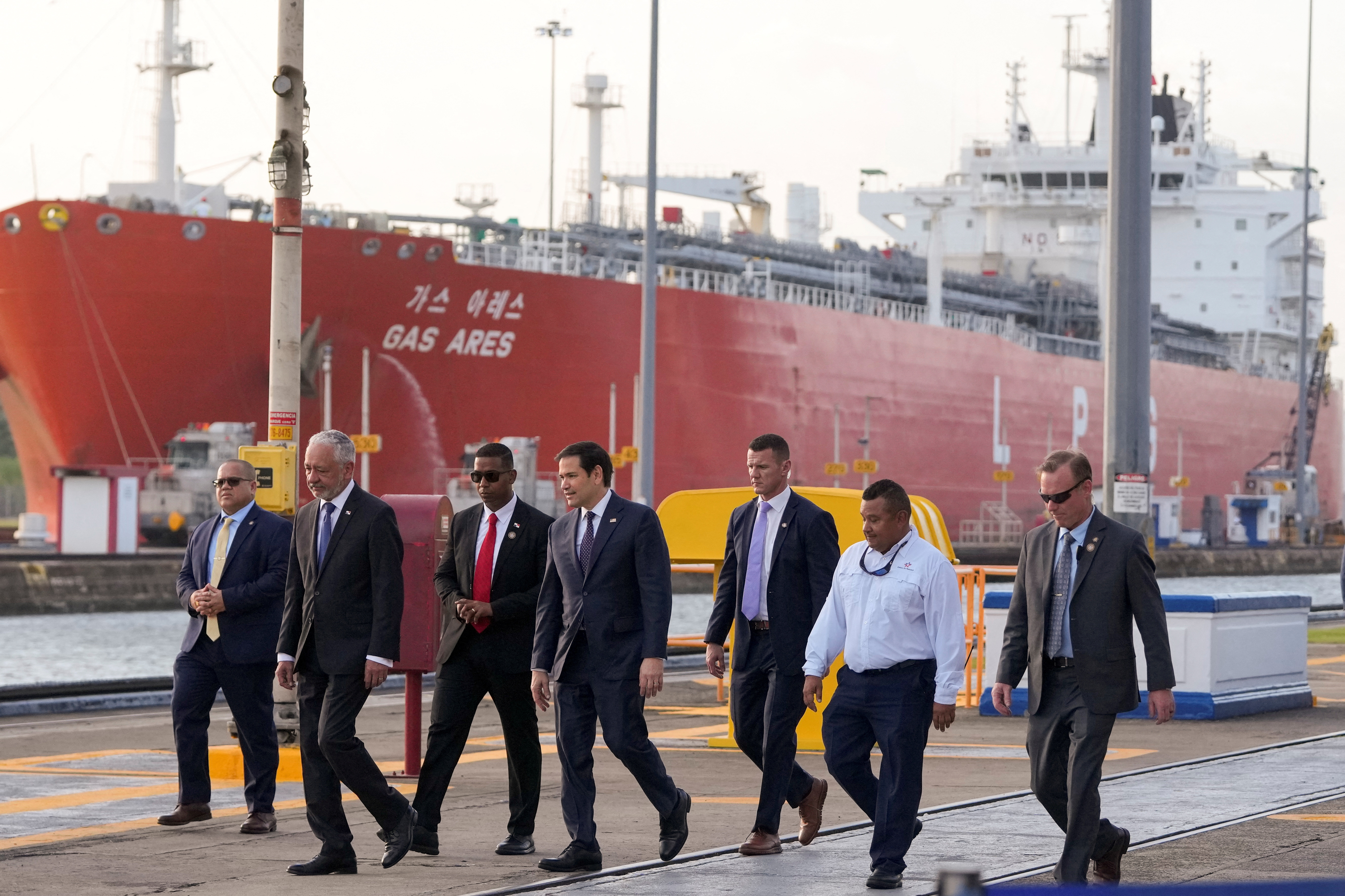 U.S. Secretary of State Marco Rubio tours the Miraflores locks at the Panama Canal in Panama City
