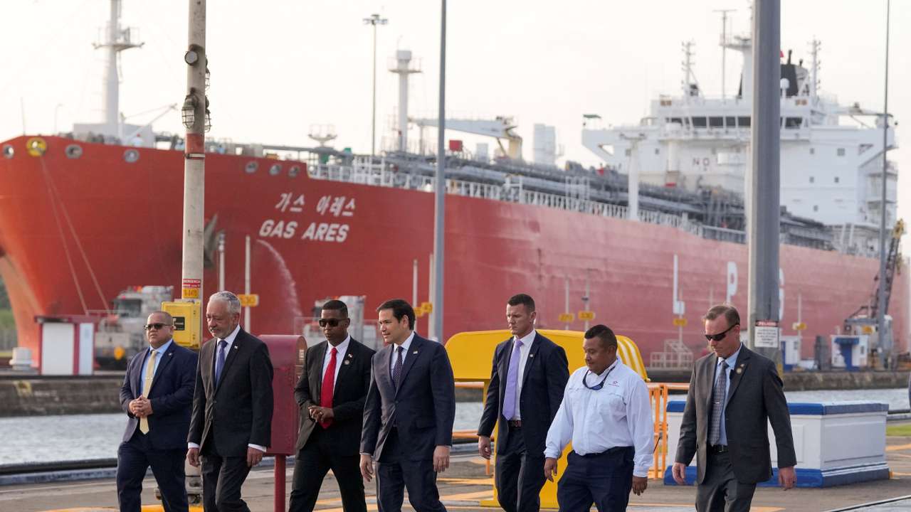 U.S. Secretary of State Marco Rubio tours the Miraflores locks at the Panama Canal in Panama City