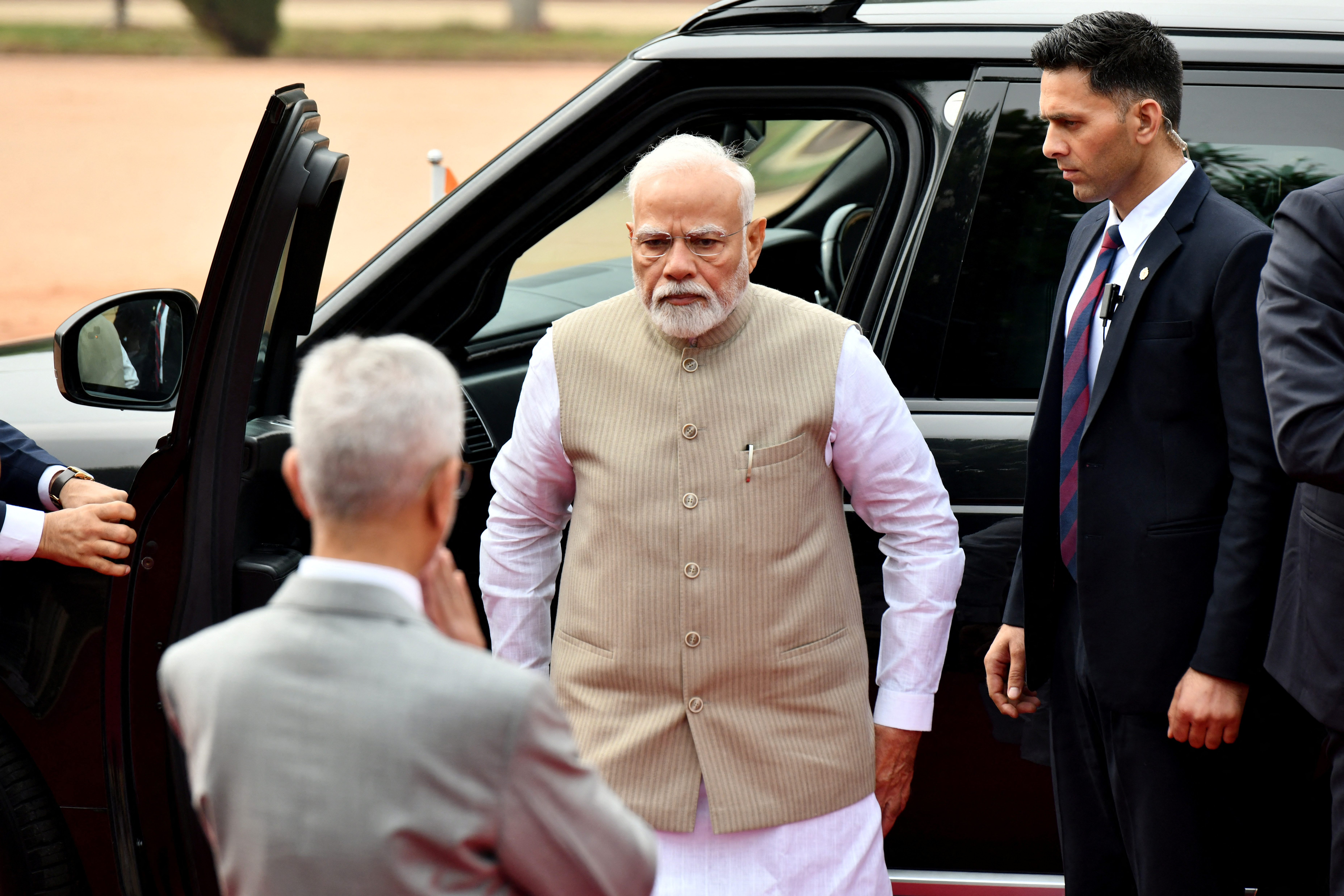 PM Modi arrives to attend the ceremonial recption of Angola's President Joao Manuel Goncalves Lourenco in New Delhi