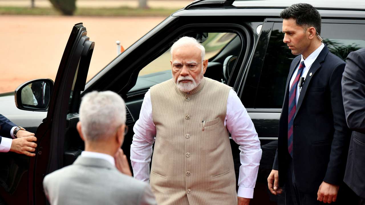 PM Modi arrives to attend the ceremonial recption of Angola's President Joao Manuel Goncalves Lourenco in New Delhi